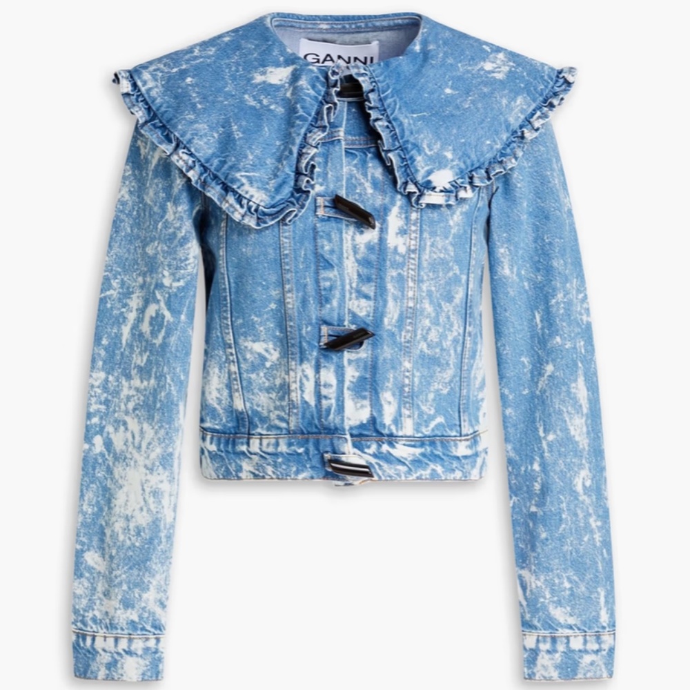 GANNI Bleached Denim Jacket with Collar NWT size 44